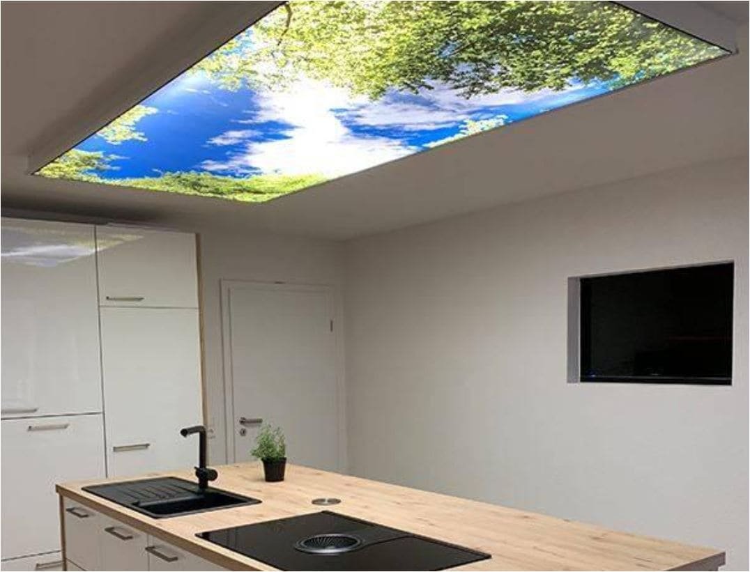 Küche in Karlsruhe mit Lichtmodulen und Motivdecke