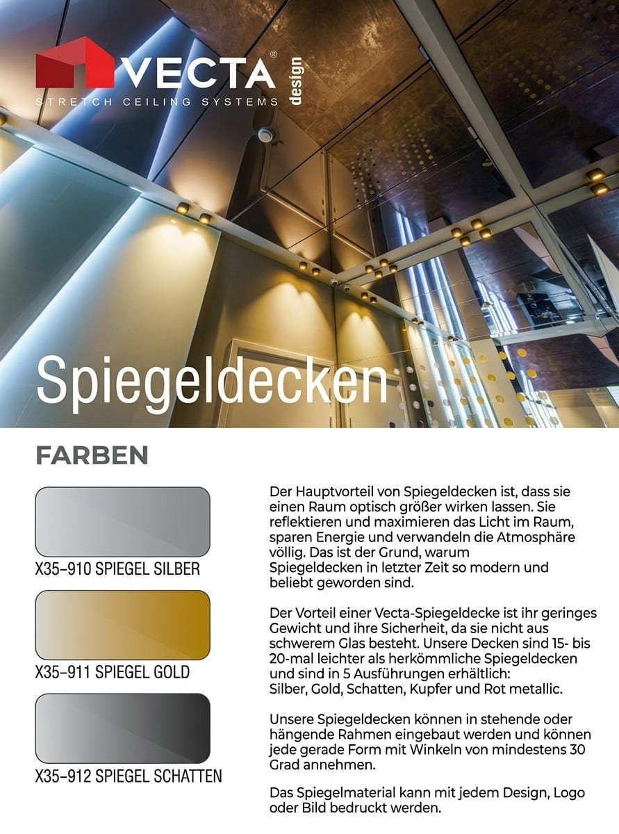 Broschüre Spiegelspanndecken mit Referenzen – Seite 1